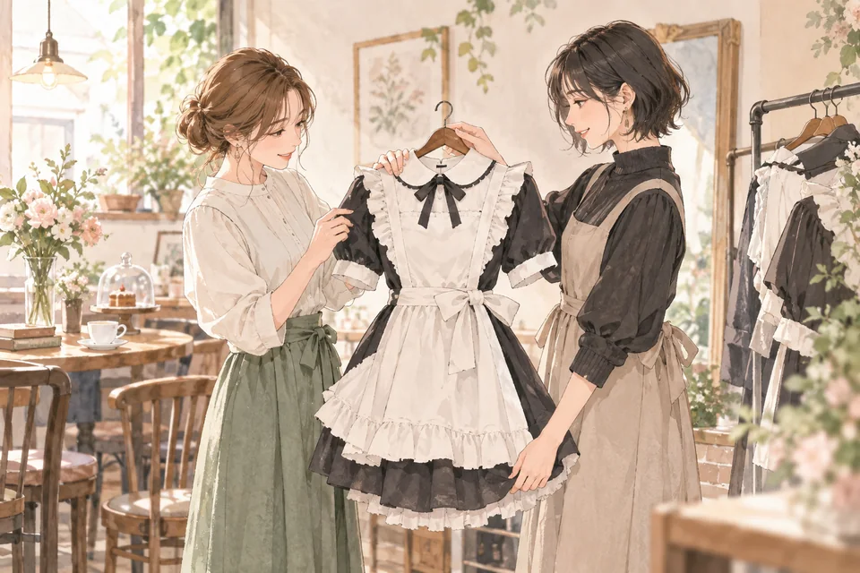 制服や身だしなみを相談するイラスト（AI生成）